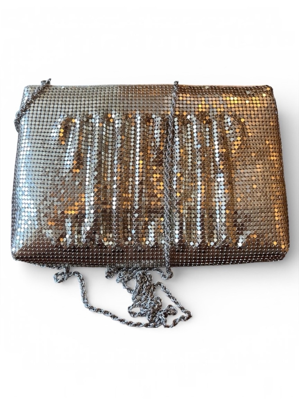 Artistry Vintage Silver Mesh Evening Bag with Chain Strap – Glam Formal Clutch